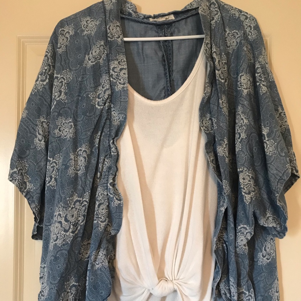Floral denim kimono